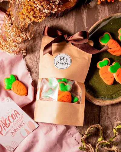 Kit de Páscoa com cenouras de chocolate em embalagem kraft, editado com o Preset Poderoso