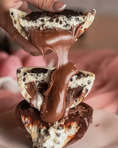 Ovo de colher com calda de chocolate escorrendo, foto sem edição
